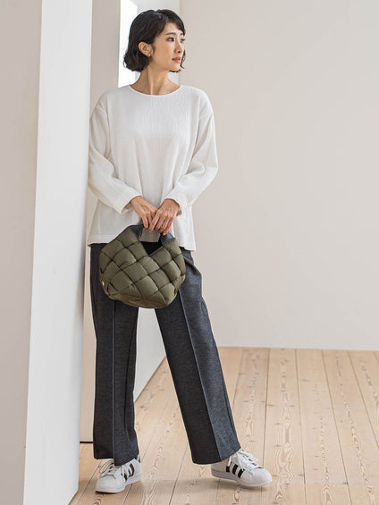 【WEB限定/大きいサイズ】”楽暖”裏起毛ワイドパンツ≪洗濯機で洗える≫