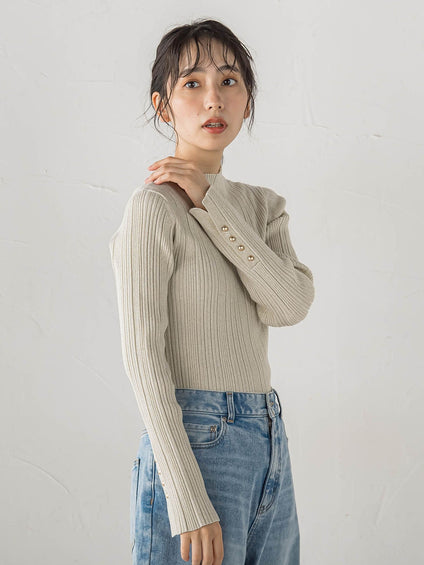 袖ボタンランダムリブニット≪手洗い可能≫