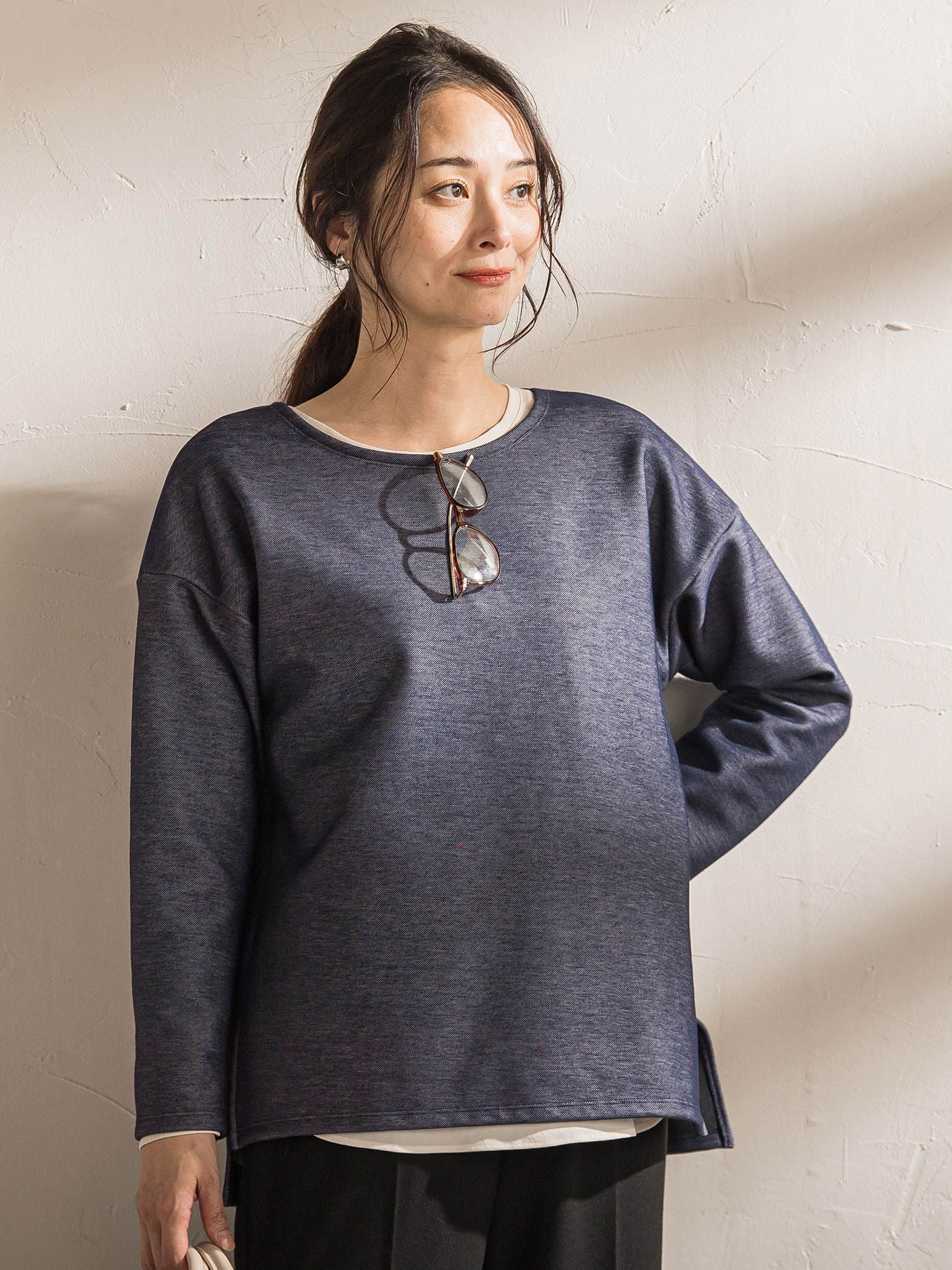 【WEB限定】裏毛布クルーネックプルオーバー≪毛玉防止・ストレッチ≫