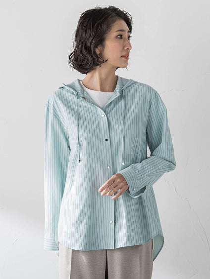 ドビーストライプフードシャツ