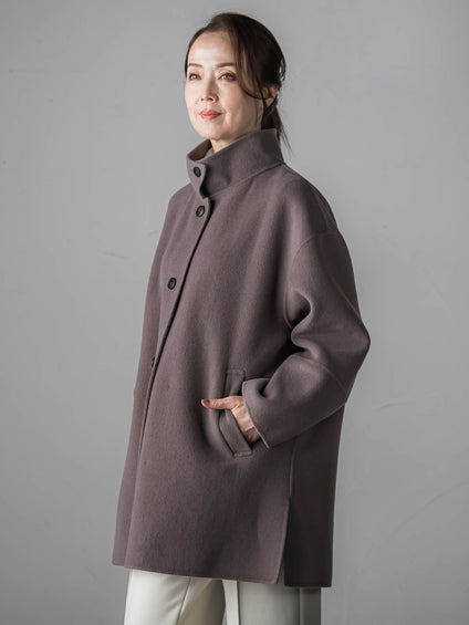 スタンドカラーウールリバーコート
