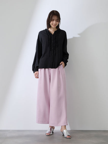 ストレッチジョーゼットミニフリルブラウス