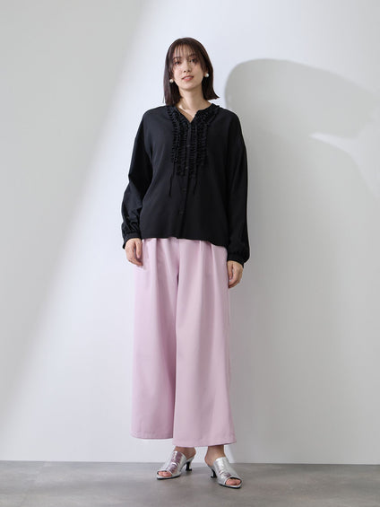 ストレッチジョーゼットミニフリルブラウス