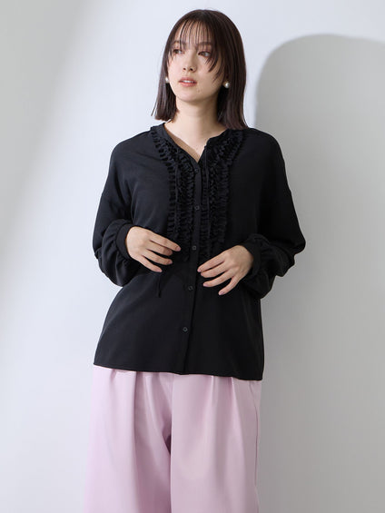 ストレッチジョーゼットミニフリルブラウス