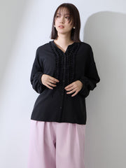 ストレッチジョーゼットミニフリルブラウス