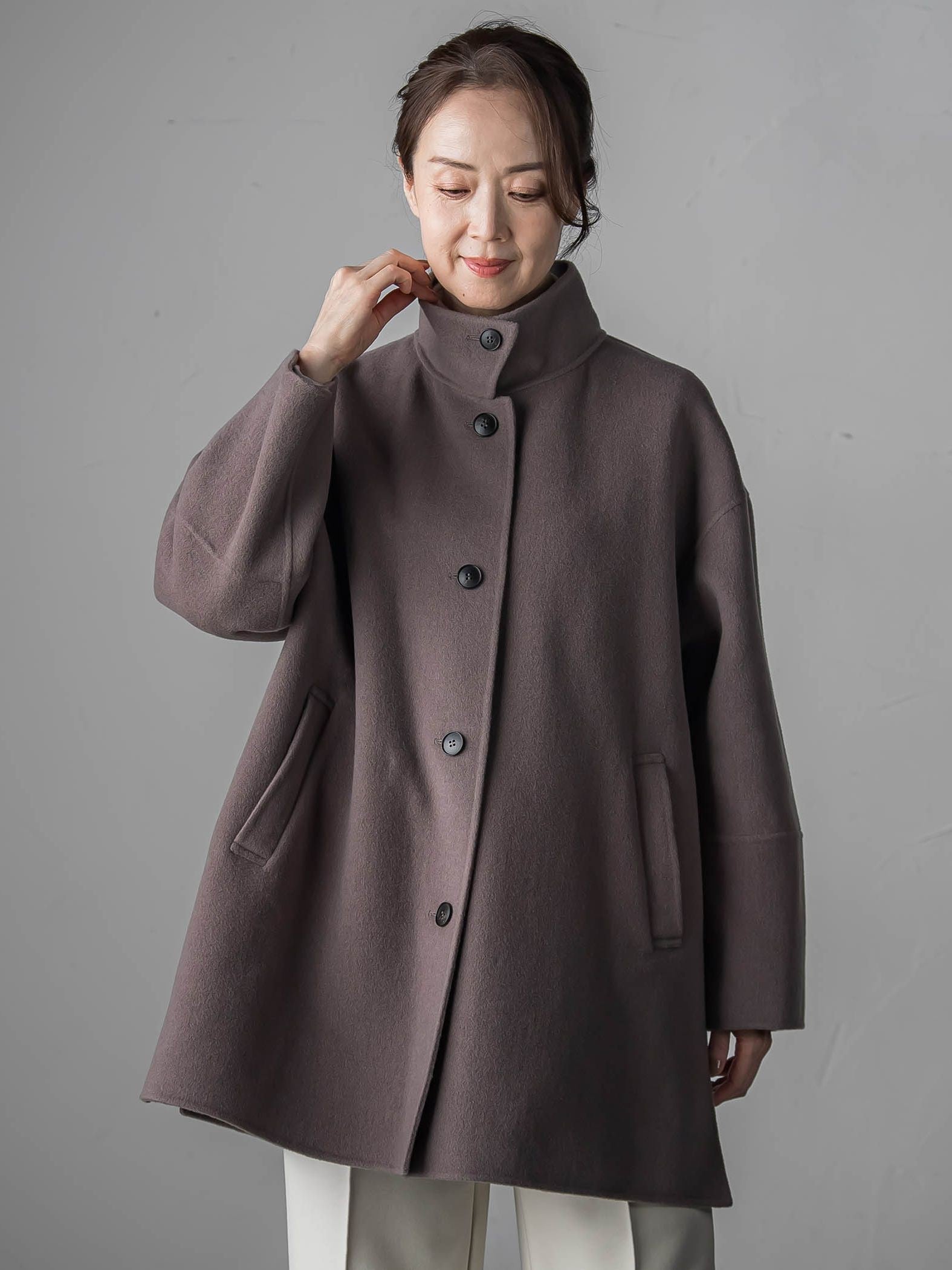 スタンドカラーウールリバーコート