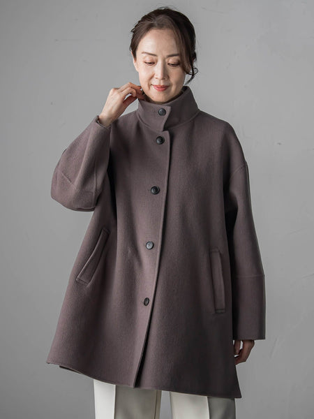 スタンドカラーウールリバーコート
