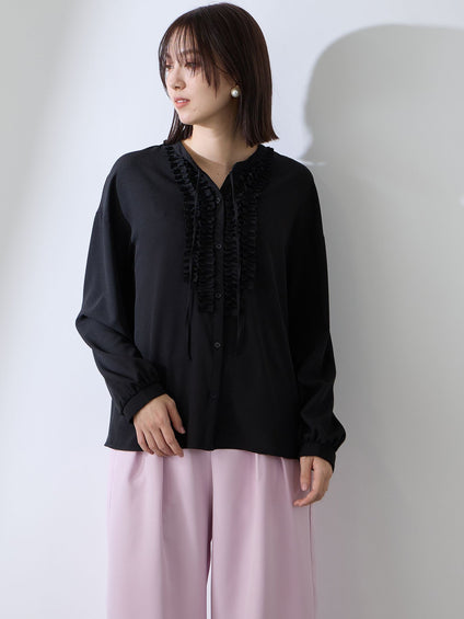 ストレッチジョーゼットミニフリルブラウス