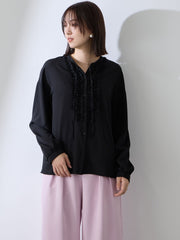 ストレッチジョーゼットミニフリルブラウス