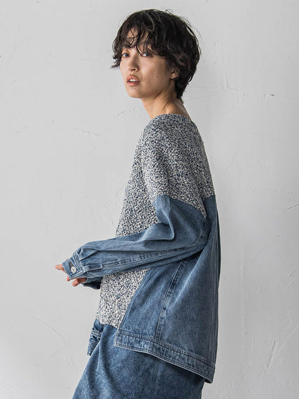 デニムドッキングVネックニットプルオーバー≪洗濯機で洗える≫