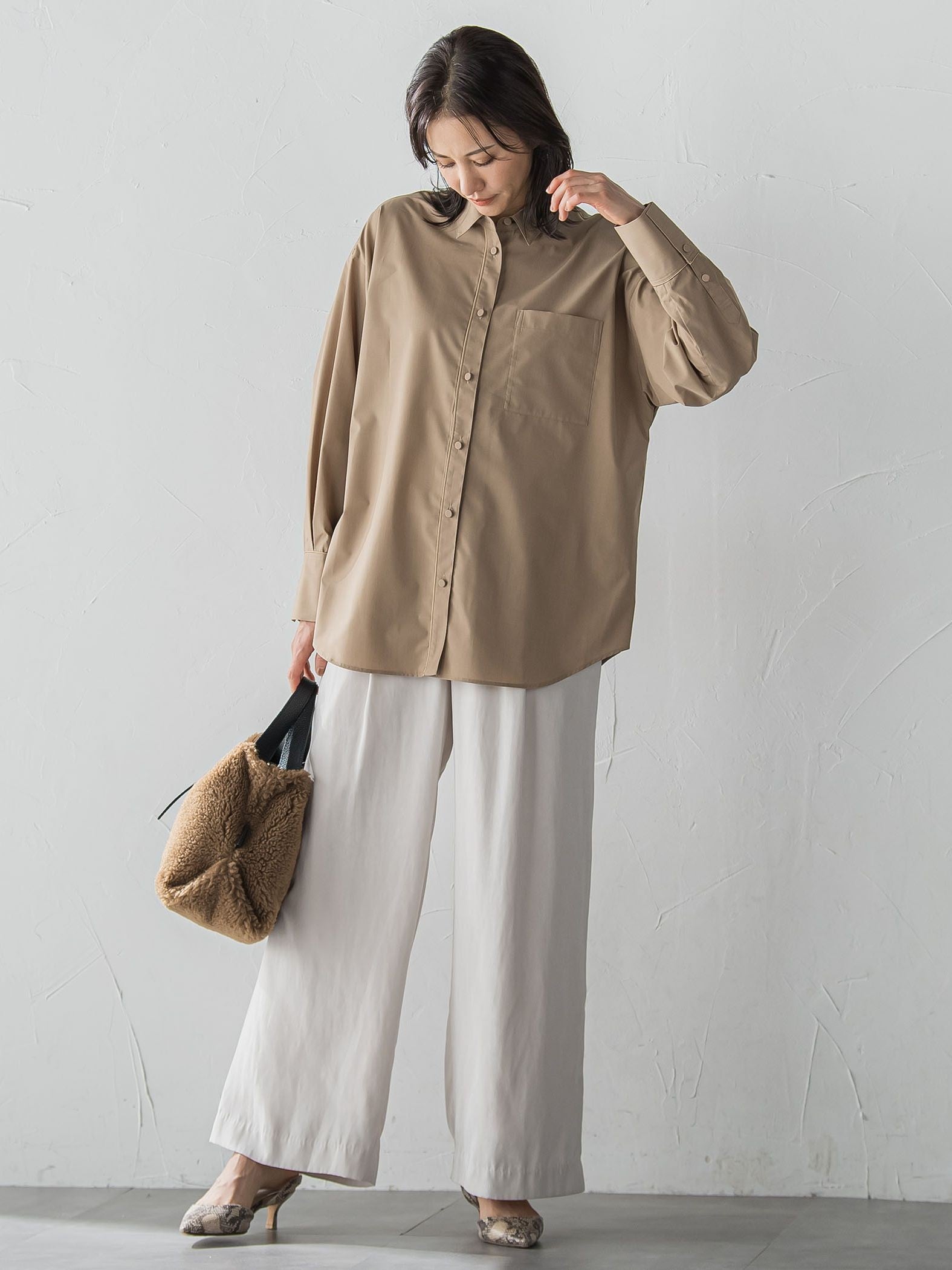 オーバーサイズシャツブラウス ≪洗濯機で洗える≫