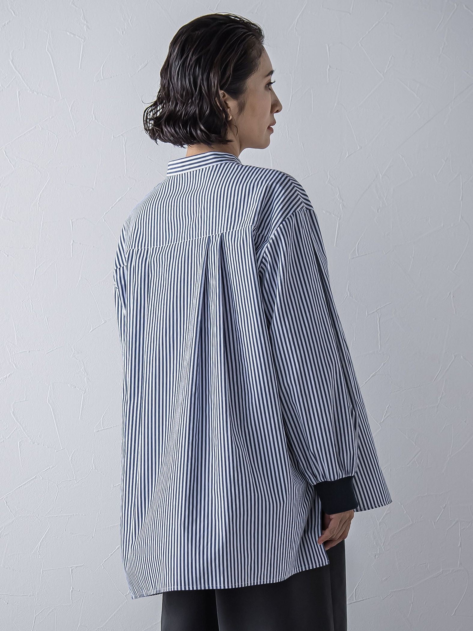 【大きいサイズ】【biyori/極】”こなれ袖がポイント”バンドカラーシャツ