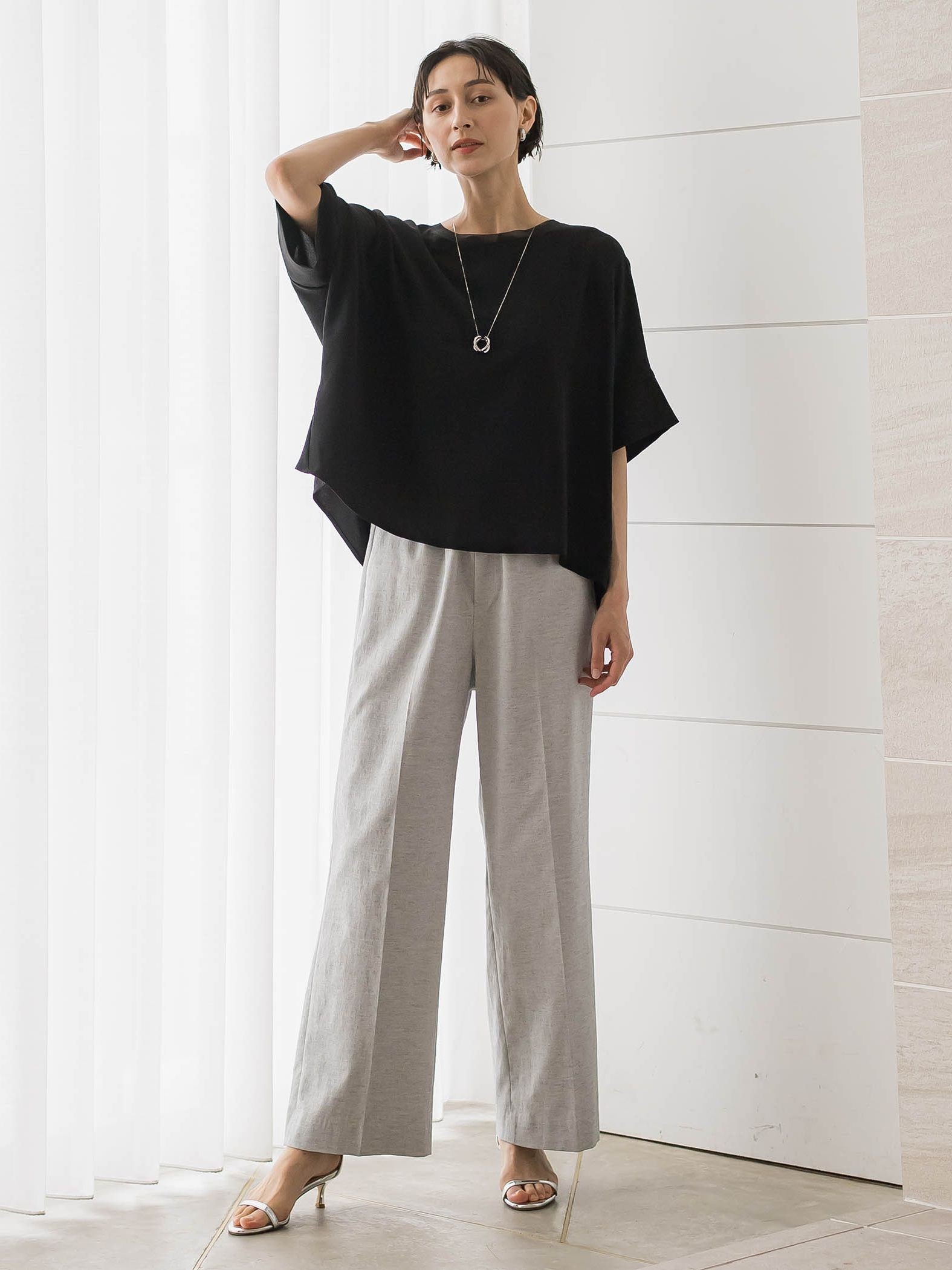 【WEB限定/+5cm丈長め】【極・名品パンツ】シェルタリングワイドパンツ
