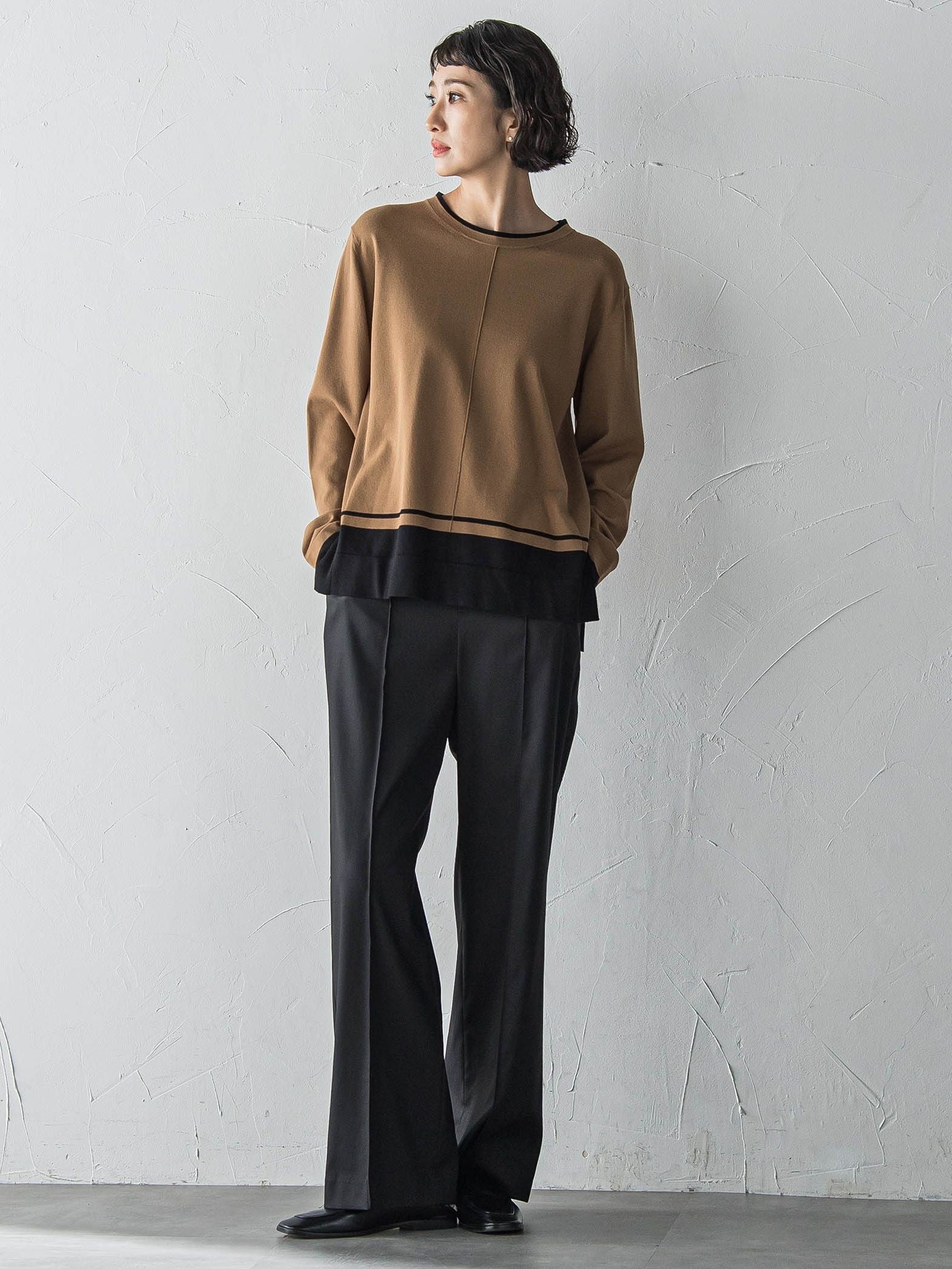 【WEB限定】デニム見えシャンブレーワイドパンツ≪洗濯機で洗える≫