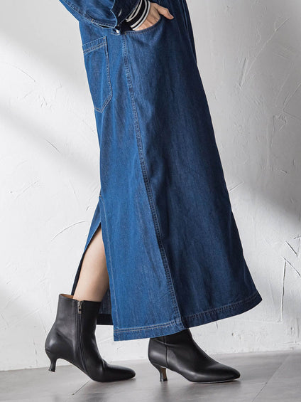 デニムバンドカラーシャツワンピース