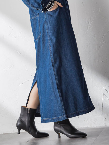 デニムバンドカラーシャツワンピース