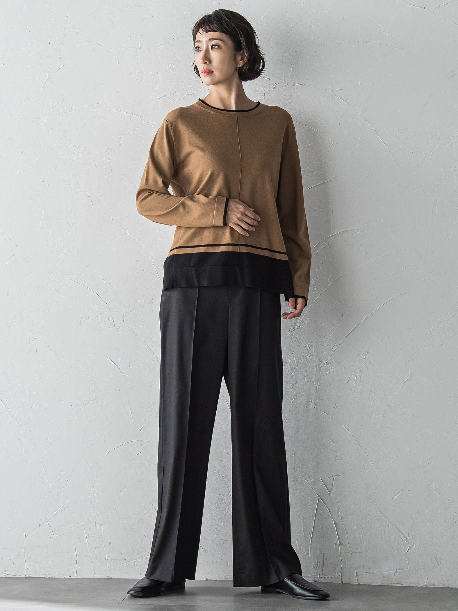 【WEB限定】デニム見えシャンブレーワイドパンツ≪洗濯機で洗える≫