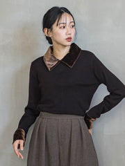ベロア襟付きニット≪手洗い可能≫