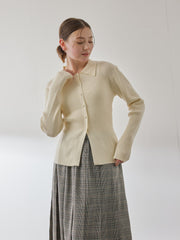 くるみボタンポロニットカーディガン≪手洗い可能≫