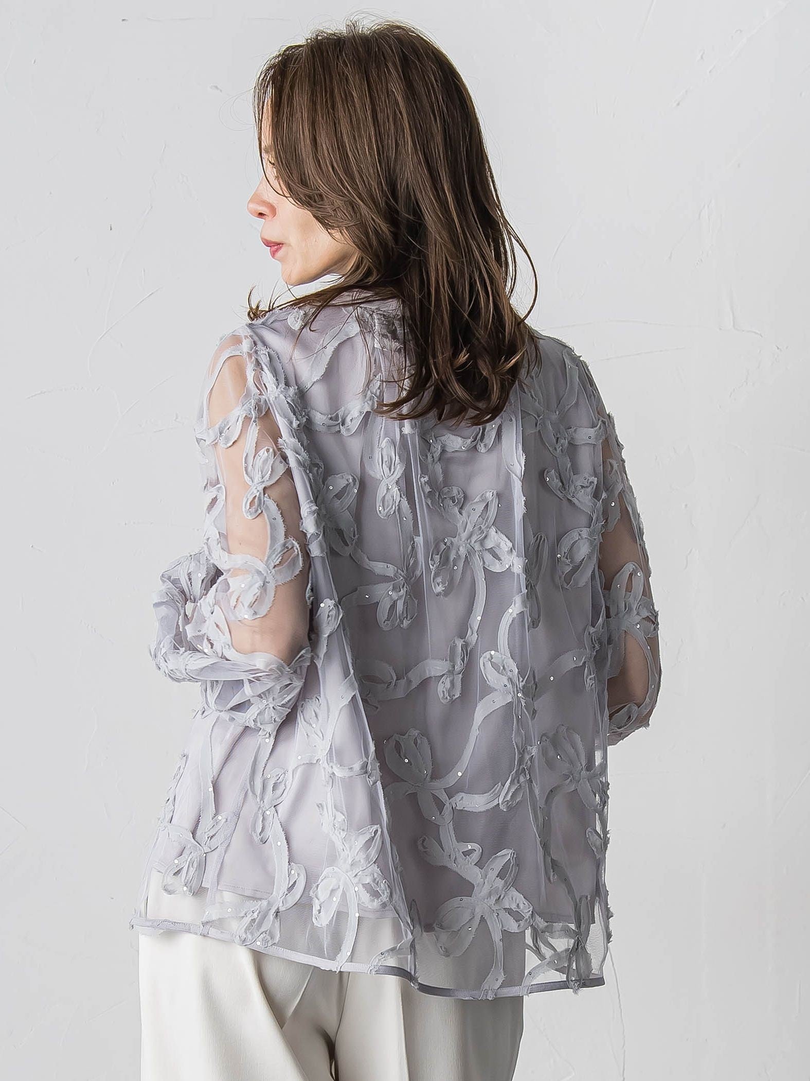 スパンコールテープチュールブラウス