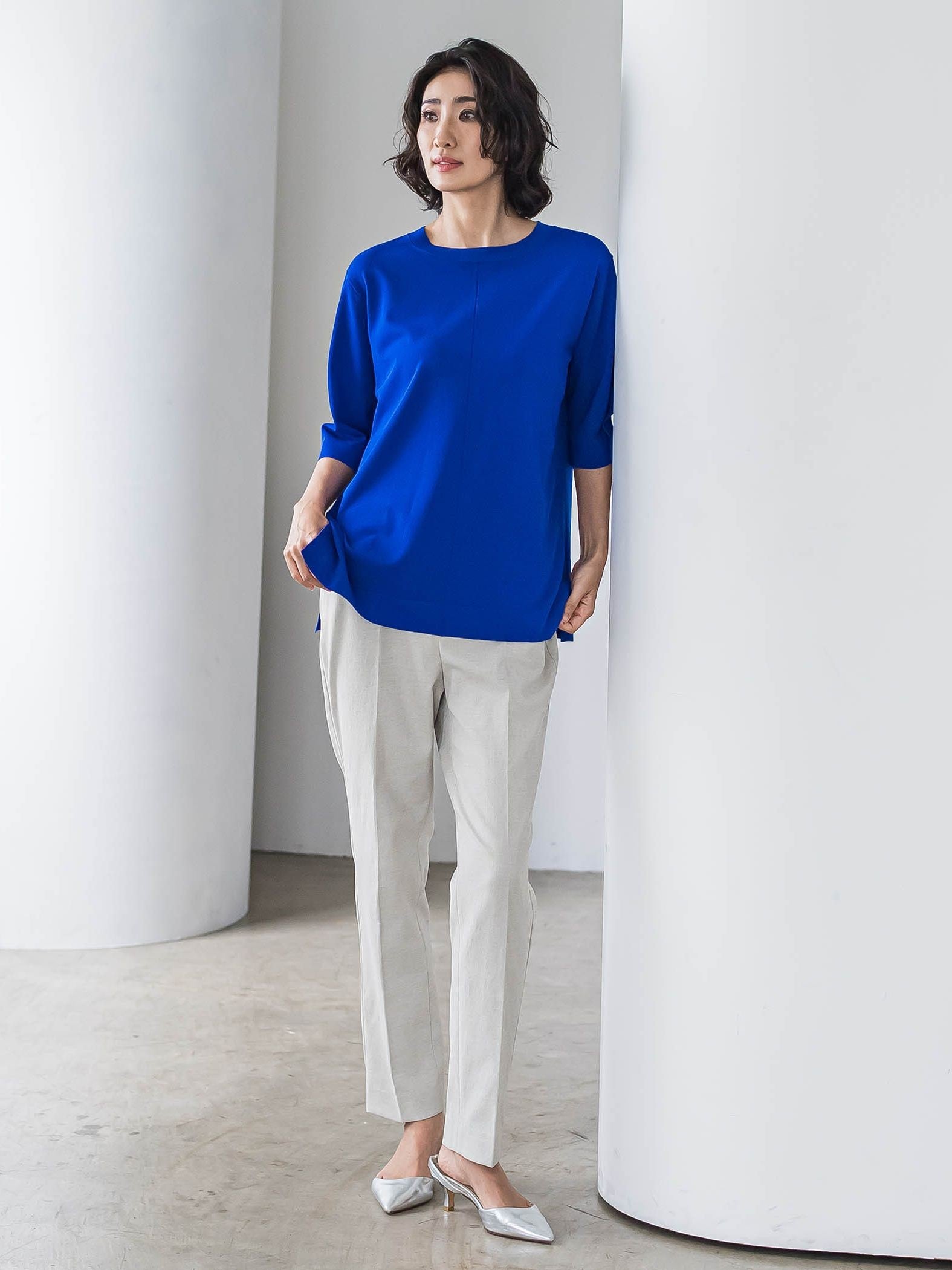 Tシャツ風ニットプルオーバー≪手洗い可能≫