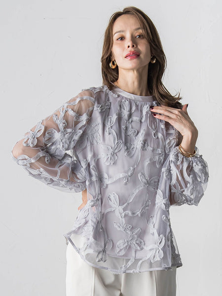 スパンコールテープチュールブラウス