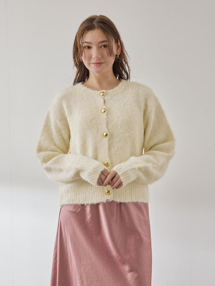ソフトシャギー起毛メタルボタンカーディガン