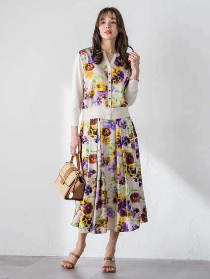 【KEITA KAWASAKI × Viaggio Bluコラボ】パンジープリントスカート