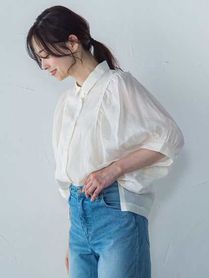 【WEB限定】シアースリーブギャザーカラーブラウス≪手洗い可能≫