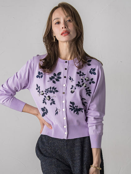 【新色追加】ボタニカルモチーフ刺繍カーディガン