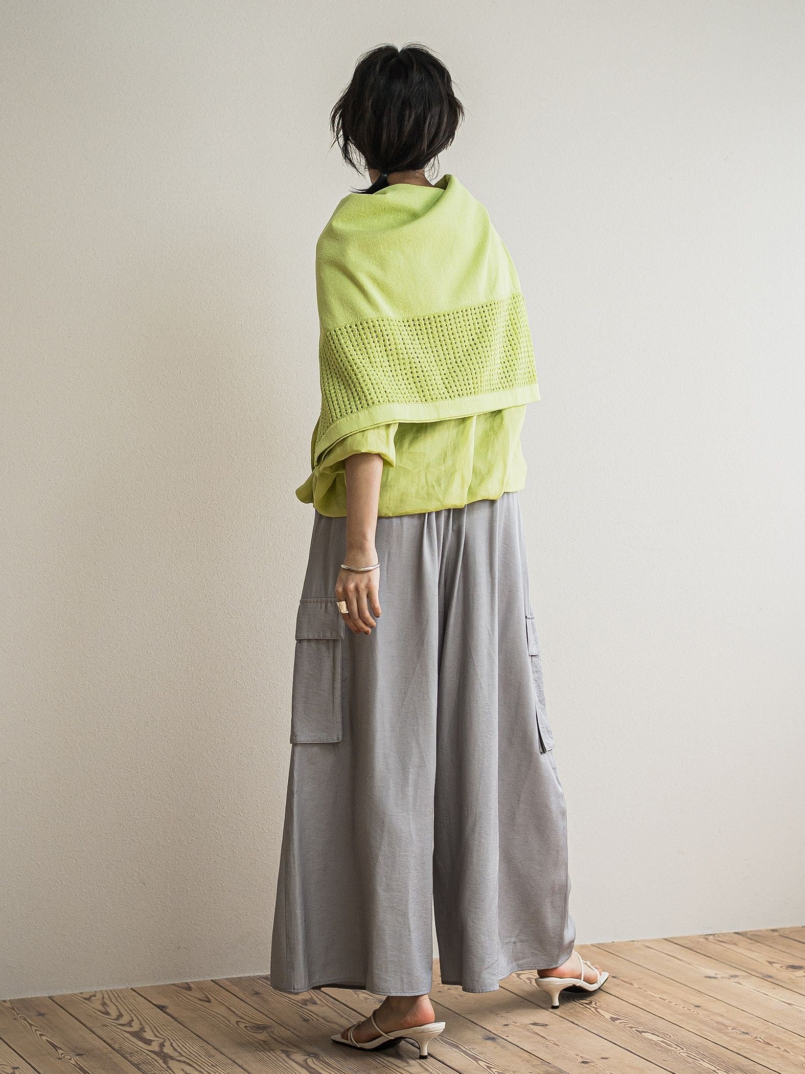 シャンブレーカーゴキュロットパンツ