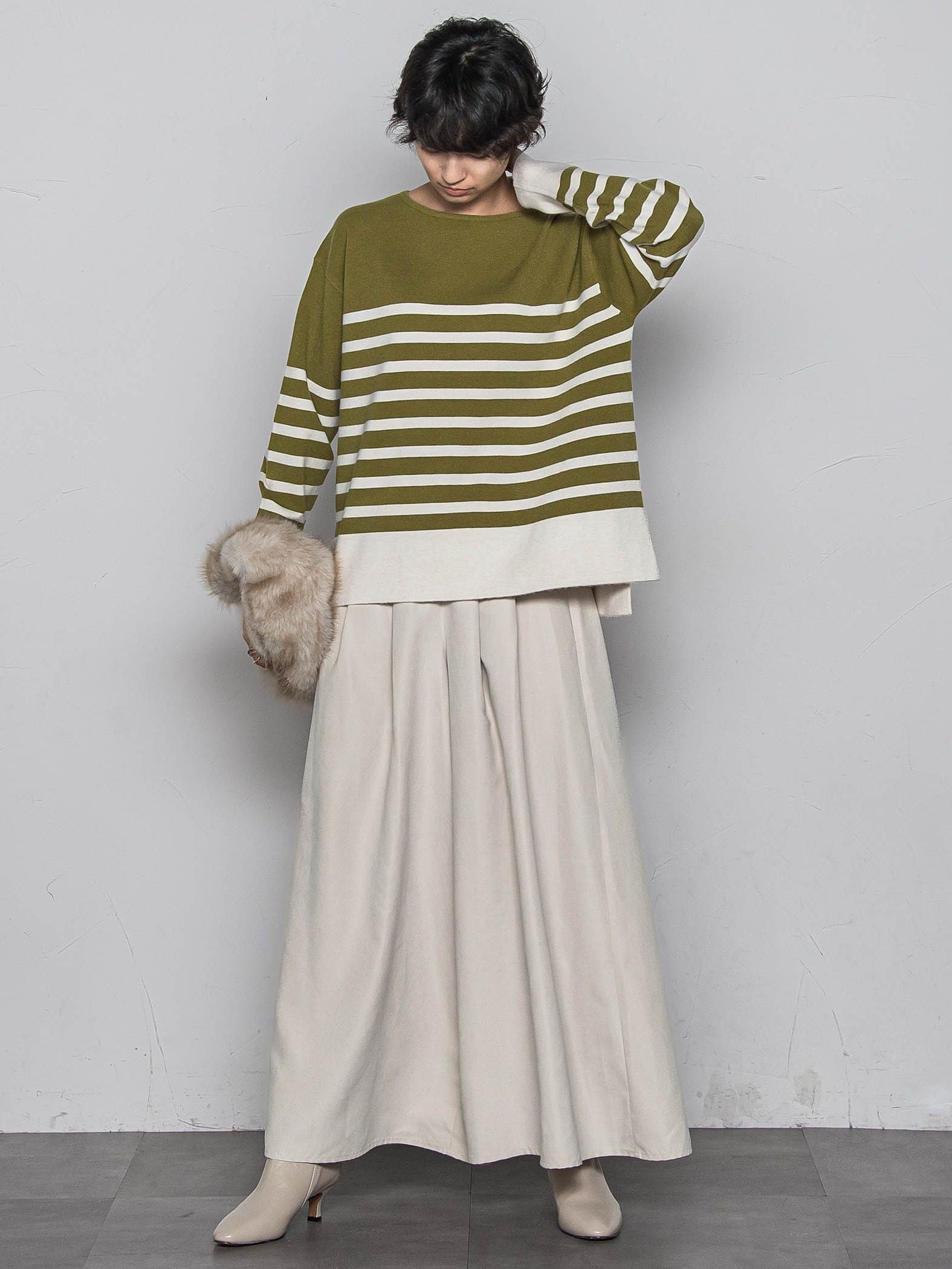 【ふわもち】ボーダーニット≪洗濯機で洗える≫