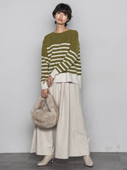 【ふわもち】ボーダーニット≪洗濯機で洗える≫