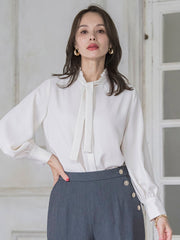 フリルネックボウタイブラウス≪洗濯機で洗える≫