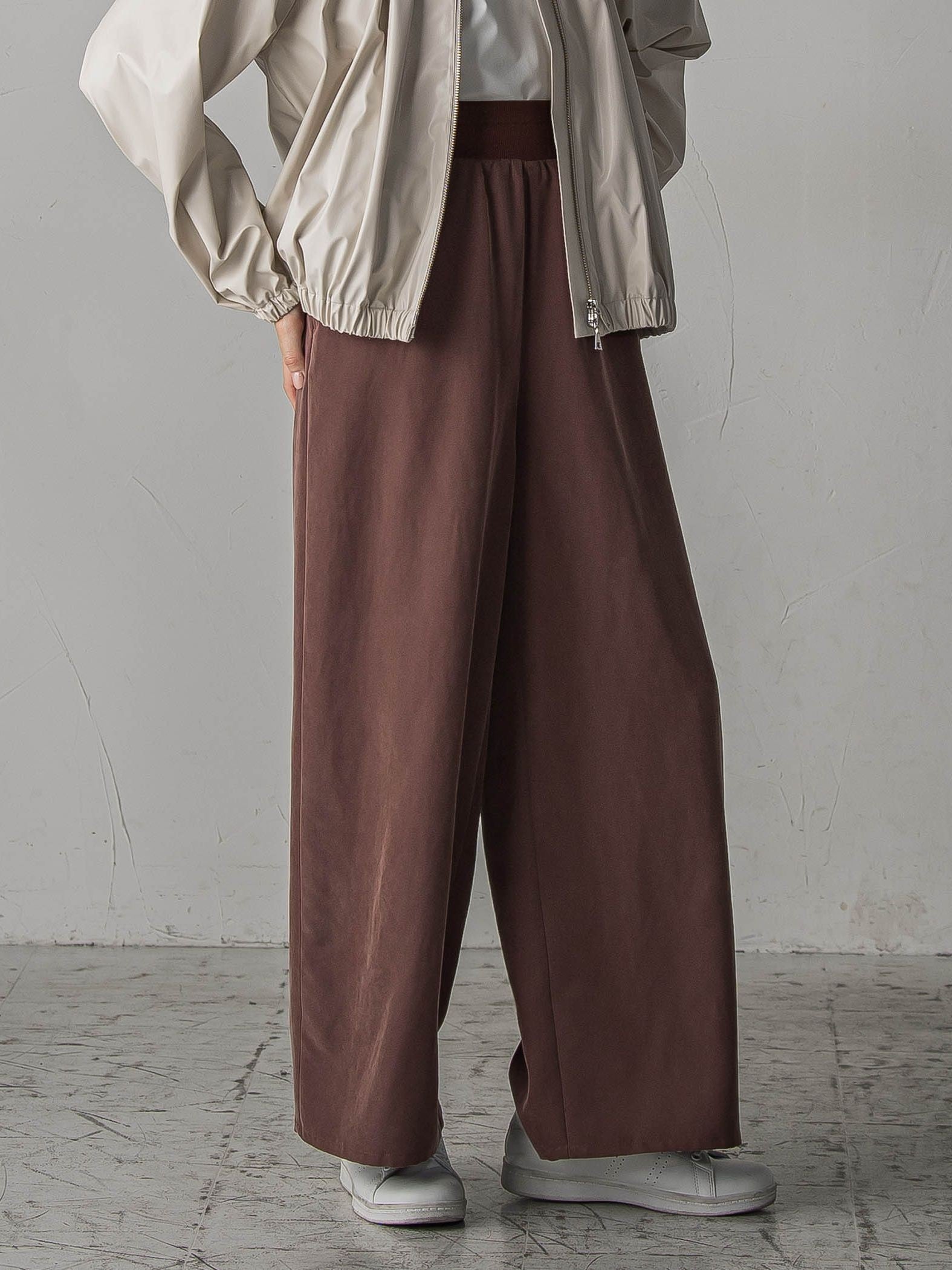 【biyori】”しっとりやわらかな風合い”ピーチポプリンリブパンツ≪洗濯機で洗える≫