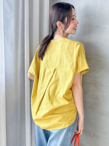 【WEB限定】レーヨンリネンポプリンVネックブラウス
