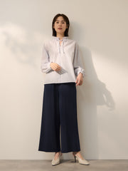 ブロードストライプフリルネックブラウス