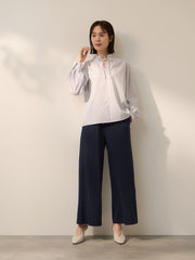 ブロードストライプフリルネックブラウス