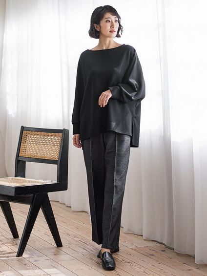 【WEB限定/大きいサイズ】”楽暖”裏起毛ワイドパンツ≪洗濯機で洗える≫