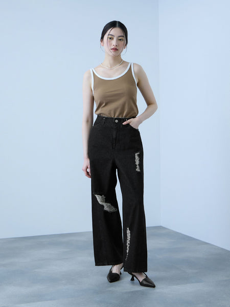 【大人の抜け感】デニムカットオフダメージパンツ