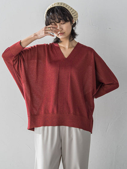 LEVITAシアーVネックドルマンニットプルオーバー≪手洗い可能≫
