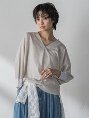 LEVITA配色Vネックドルマンニットプルオーバー