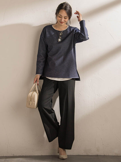 【WEB限定】裏毛布クルーネックプルオーバー≪毛玉防止・ストレッチ≫