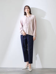 ストレッチジョーゼットミニフリルブラウス