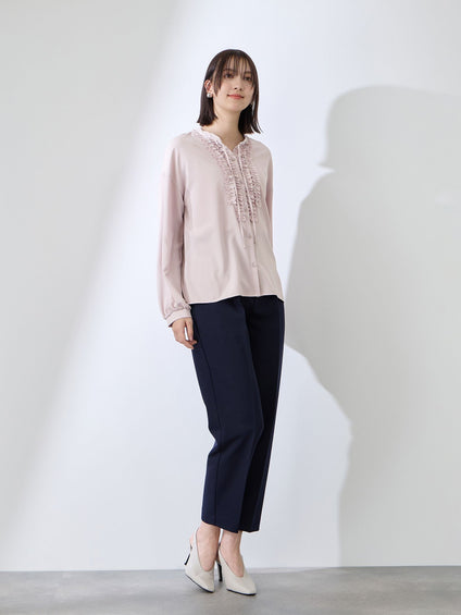 ストレッチジョーゼットミニフリルブラウス