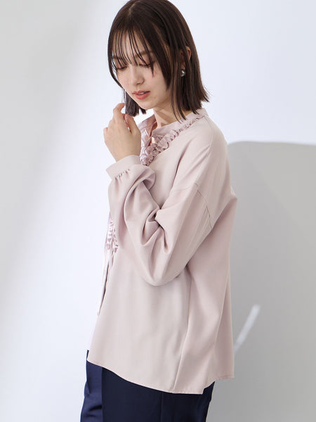 ストレッチジョーゼットミニフリルブラウス