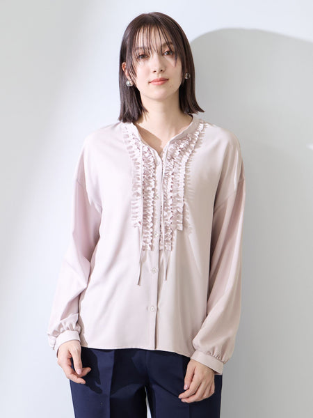 ストレッチジョーゼットミニフリルブラウス