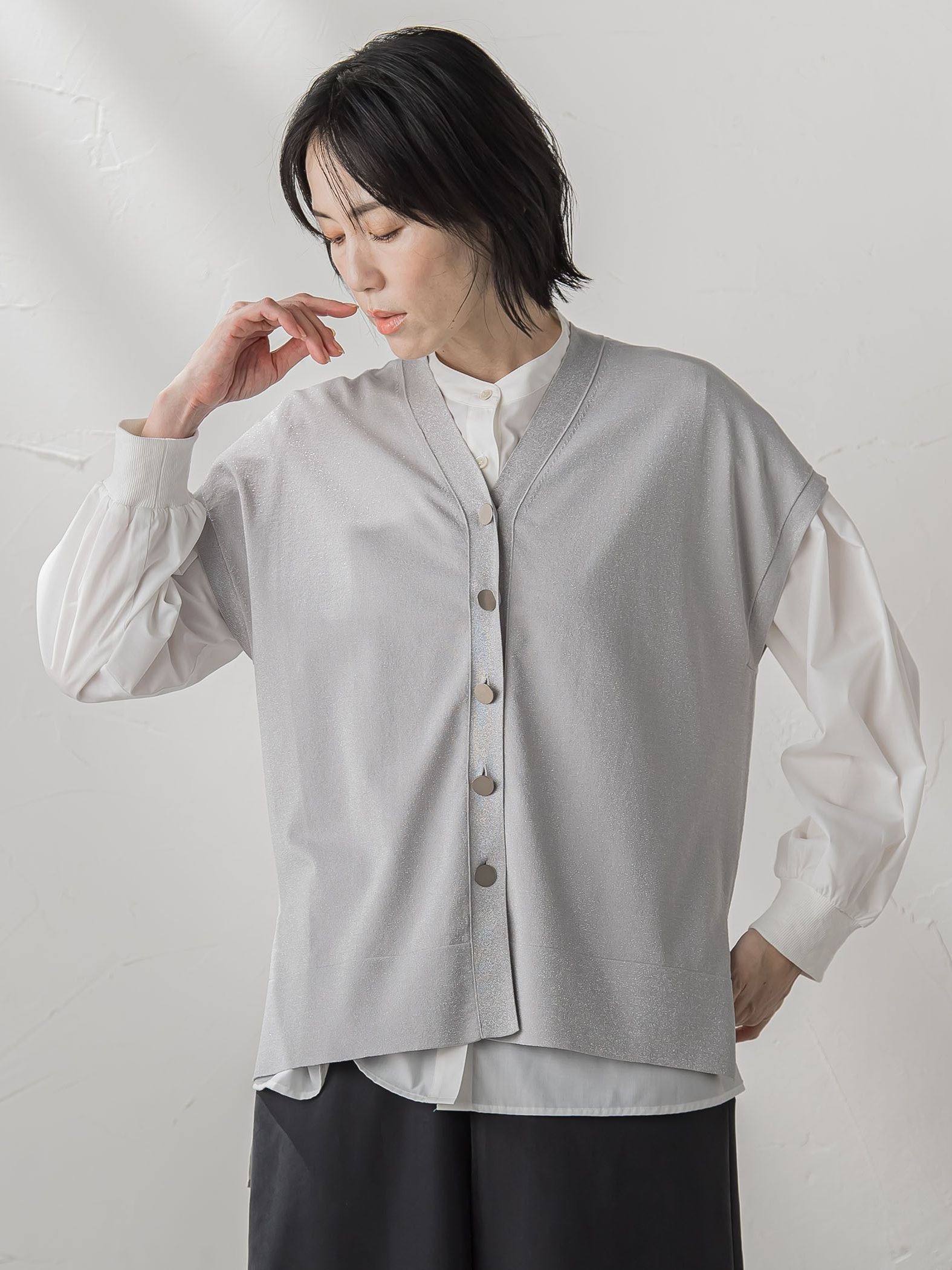 【大きいサイズ】【biyori/極】”こなれ袖がポイント”バンドカラーシャツ