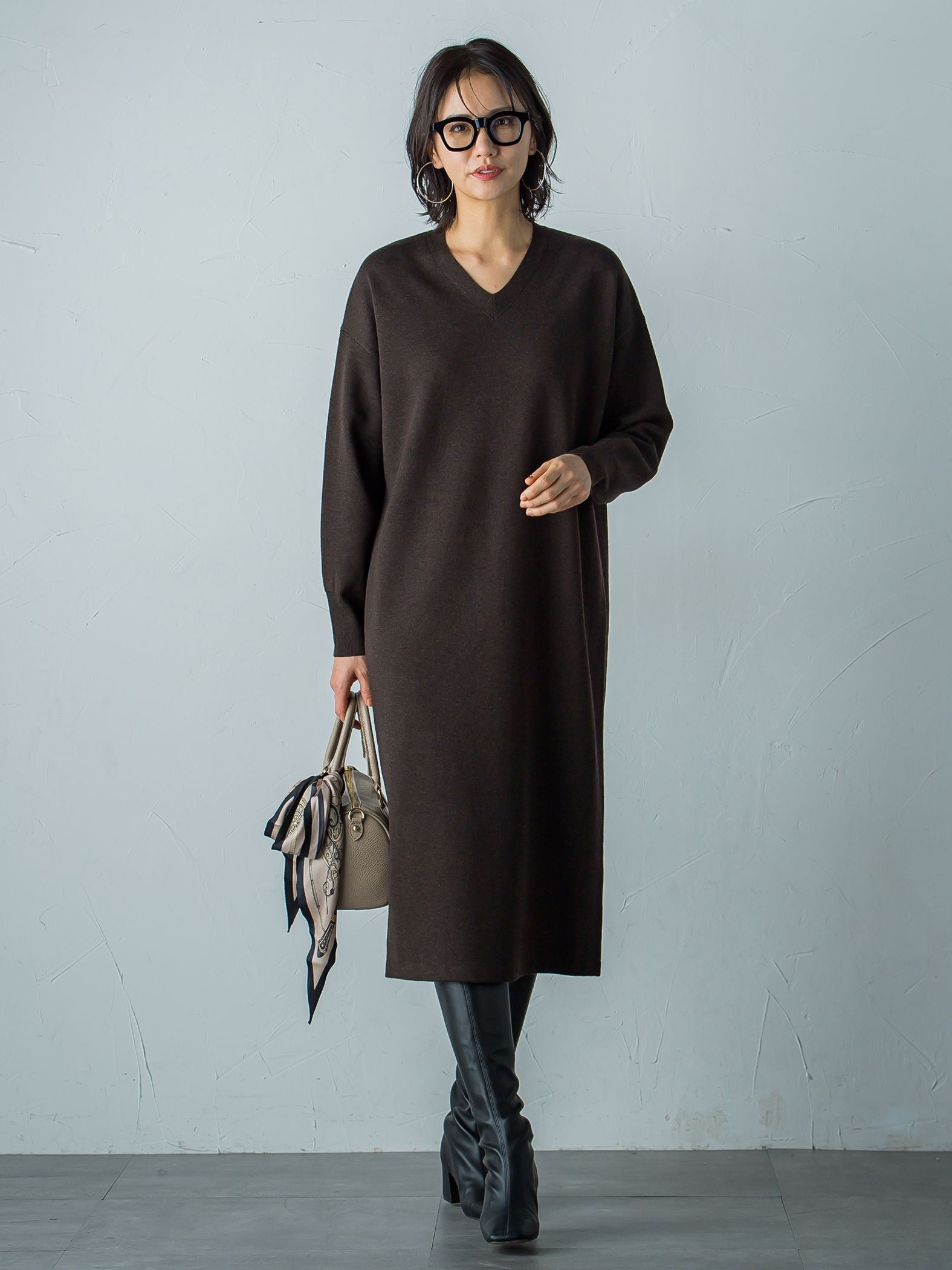 【WEB限定】Vネックニットワンピース≪丈長めあり/手洗い可能≫