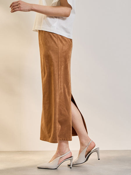 ストレッチフェイクスウェードナロースカート